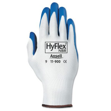 Ansell HyFlex NBR Gloves, 7, Blue/White, 12 Pair, #103348
