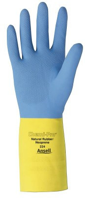 Ansell Chemi-Pro Unsupported Neoprene Gloves, Yellow/Blue, Size 7, 144 PR/CA, #872247