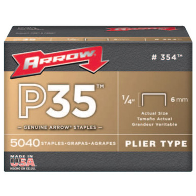 Arrow Fastener P35 Plier Type 7/16" Staples, 1/4" Leg, (5,000/Box), #354