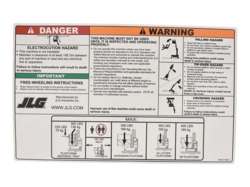 1001117185 Decal, Warning/Instruction Dom | JLG