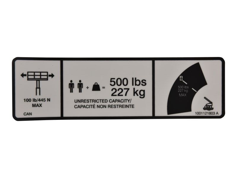 1001121803 Decal, Max Cap. 500Lbs/227Kg | JLG