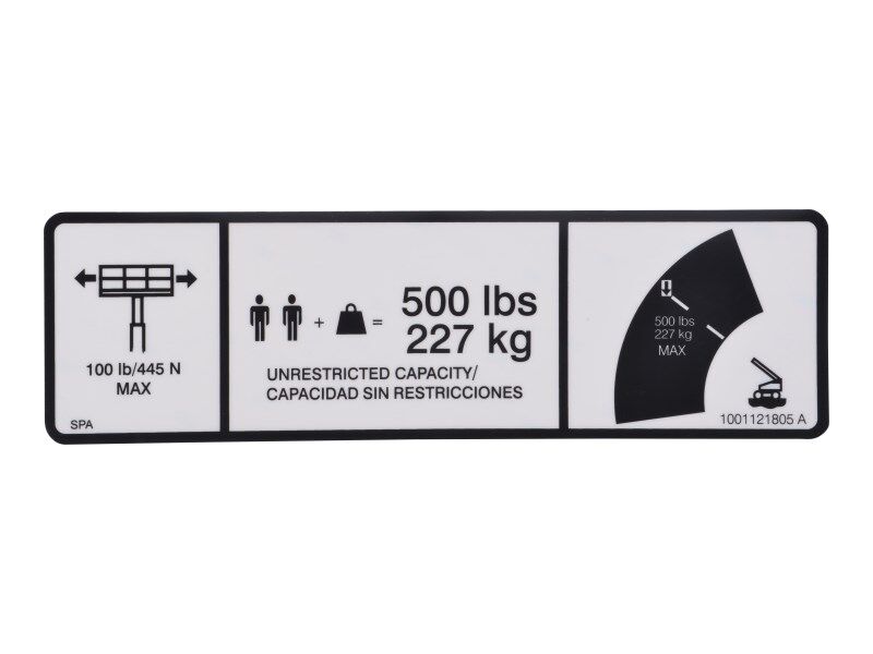 1001121805 Decal, Max Cap. 500Lbs/227Kg | JLG