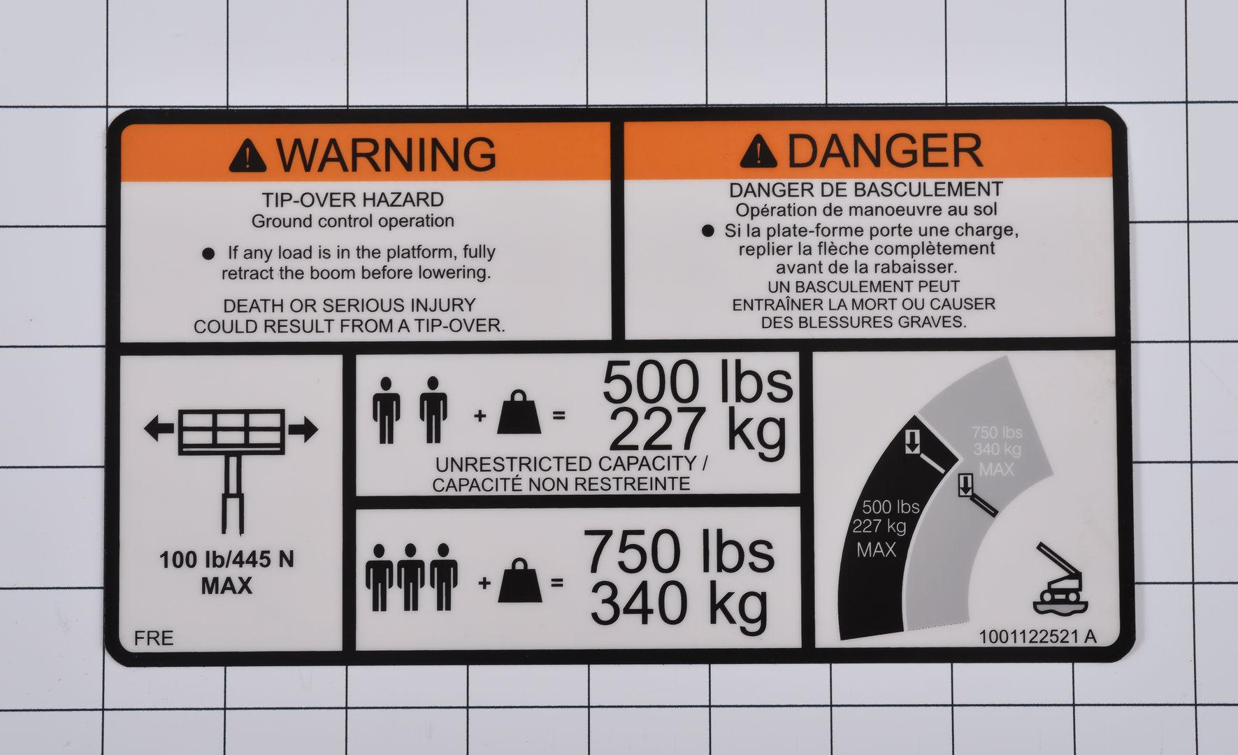 1001122521 Decal, Warning Dual Cap. | JLG
