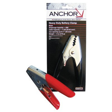 Anchor Products Battery Clamps, Standard, 1-3/0 AWG, 600 A, 1 in Jaw, Red, 1 EA, #67120R
