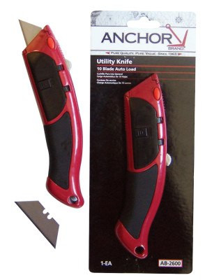 Anchor Products Auto Load Utility Knife, Steel Blade, 10 Blades, 1/EA, #AB2600