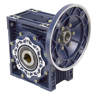 Aluminum Right Angle Worm Gear Reducer, 90 mm C.D., 20/1, 182/4TC Input Flange, Hollow Bore Output Worldwide CALM90-20/1-182/4TC