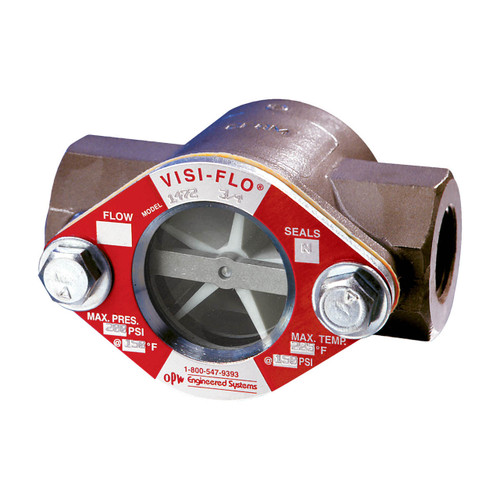 OPW VISI-FLO 1400 1 in. FNPT Bronze Sight Flow Indicator w/ Neoprene Seal - Propeller