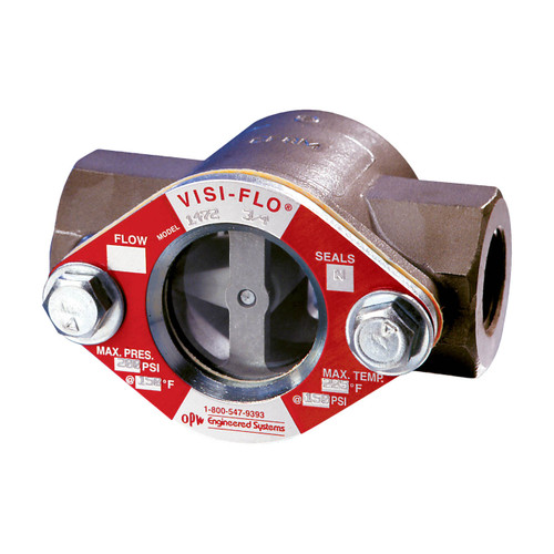 OPW VISI-FLO 1400 1 in. FNPT Carbon Steel Sight Flow Indicator w/ Fluorocarbon Seal - Bi-Directional Plain