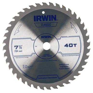 Irwin Classic Series Portable Corded Carbide Saw Blade, 7-1/4", 40T, #IR-15230ZR (5/Pkg)