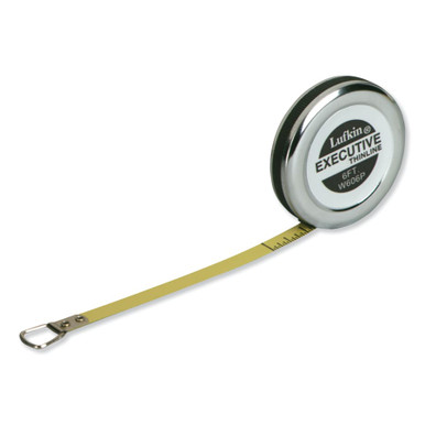 Lufkin Executive Diameter Pocket Measuring Tape, 1/4 in x 6 ft, A19 Blade, Yellow/Chrome, 1 EA #W606PD