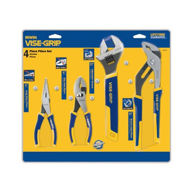 Irwin 4-PC ProPlier Sets, 6" Long Nose/6" Slip Joint/10" Adjustable Wrench/10" Groove Joint Pliers #IR-2078705 (4/Pkg)