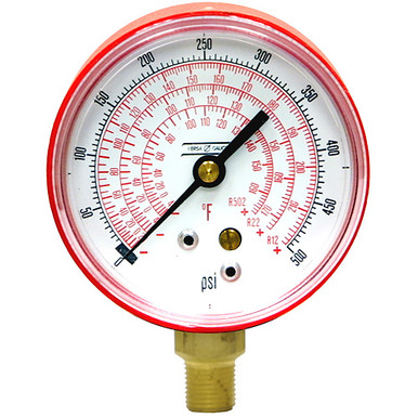500 PSI Refrigerant (Pressure & Temperature) 2.5" Dia. Dry Lower Mount 1/8" NPT Plastic Gauge