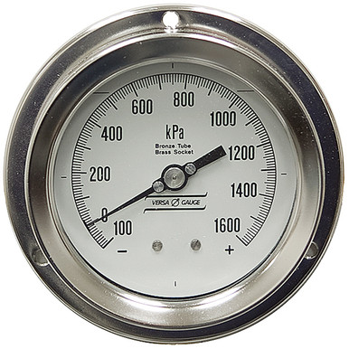 100-0-1600 KPA Pressure & Vacuum 4" Dia. Dry Flange Mount 1/4" BSP Steel Gauge Versa V4351BK73BSPP