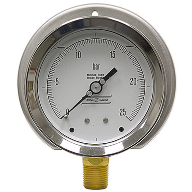25 Bar Pressure 4" Dia. Dry Flange Panel Mount 1/2" NPT Steel Gauge Versa V4351GBH2
