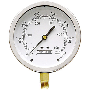 3500 KPA 505 PSI Pressure 4" Dia. Dry Lower Mount 1/4" NPT Steel Gauge Versa V4251YLR4