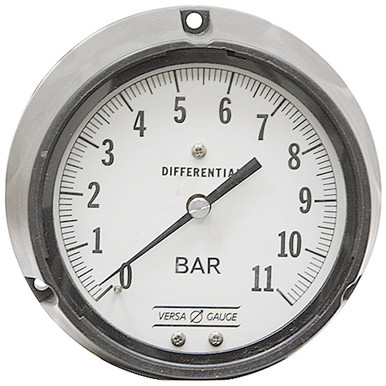 0-11 BAR 4.5" Dia.Dry Panel Mount 1/2" NPT Plastic Differential Gauge Versa V4161PBF1