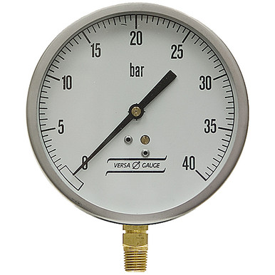 40 Bar Pressure 4.5" Dia. Dry Lower Mount 1/4" NPT Steel Gauge Versa V4301YBI4