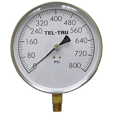 800 PSI Pressure 4.5" Dia. Dry Lower Mount 1/4" NPT Stainless Steel Gauge Tel-Tru 4552BS4L1F7A