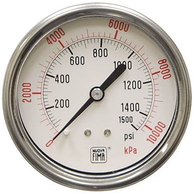 1500 PSI 10200 KPA Pressure 2.5" Dia. Dry Panel Mount 1/4" NPT Steel Gauge
