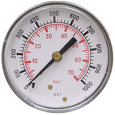 1000 PSI 70 BAR Pressure 2.5" Dia. DryBack Mount 1/4" NPT Plastic Gauge