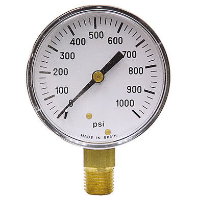 1000 PSI Pressure 2.5" Dia. Dry Lower Mount 1/4" NPT Plastic Gauge