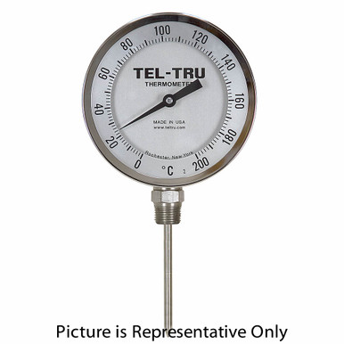 150 - 750 Degree F, 50 - 400 Degree C 5" Face 9" Stem Teltru BC550R Series 40100910 Thermometer