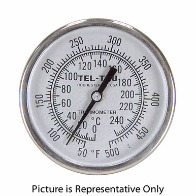 25 - 125 Degree F 1-3/4" Face 2-7/8" Stem Teltru GT100R Series 1610LZ60AFDAAAA Thermometer