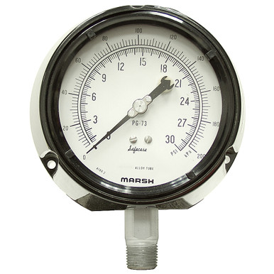 30 PSI 200 KPA Pressure 4" Dia. Dry Flange Panel Mount 1/2" NPT Phenolic Gauge Marsh