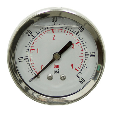 60 PSI 4 BAR Pressure 2.5" Dia. Liquid Filled Back Mount 1/4" NPT Stainless Steel Gauge Dynamic CF1P-004-D