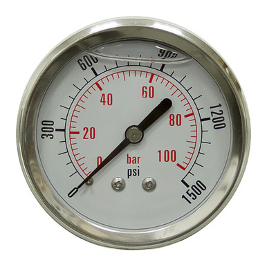 1500 PSI 100 BAR Pressure 2.5" Dia. Liquid Filled Back Mount 1/4" NPT Stainless Steel Gauge Dynamic CF1P-100-D