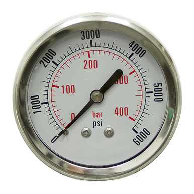 6000 PSI 400 BAR Pressure2.5" Dia. Liquid Filled Back Mount 1/4" NPT Stainless Steel Gauge Dynamic CF1P-420-D