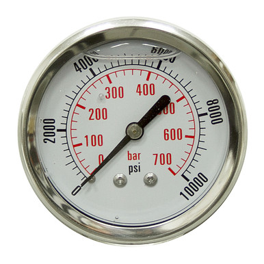 10000 PSI 700 BARPressure 2.5" Dia. Liquid Filled Back Mount 1/4" NPT Stainless Steel Gauge Dynamic CF1P-700-D