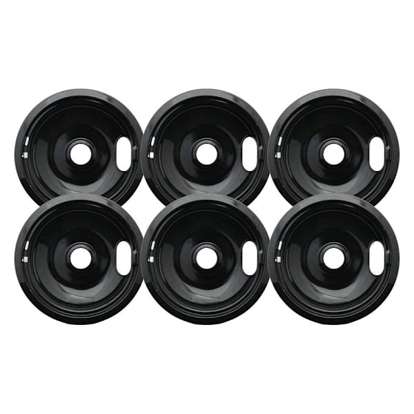 8" Black Porcelain Drip Bowl For Whirlpool, Package Of 6