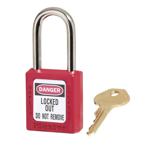 Master Lock 410RED Red Zenex ThermoplasticPadlock, 1-1/2 in. W w/1-1/2 in. Tall Shackle, Keyed Different
