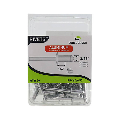 Surebonder Blind Aluminum Rivets, 3/16 dia., 1/4" grip range, 50/pkg.
