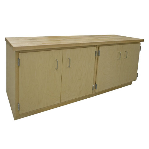 Hann Wall Bench 24"D x 72"W x 36"H, 1-3/4" Maple Top, 4 Cabinets, Casters