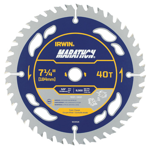 Irwin Carbide-tipped Circular Saw Blade, Marathon Series, 7-1/4", 40 TPI