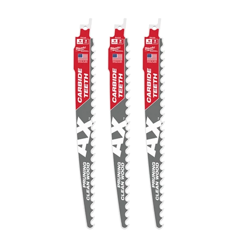 48-00-5332 Milwaukee 9″ 3 TPI The AX w/ Carbide Teeth for Pruning Clean Wood SAWZALL Blades