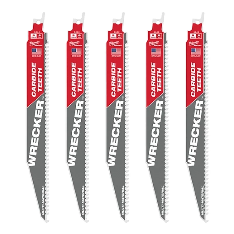 48-00-5542 Milwaukee 9″ 6 TPI THE WRECKER with Carbide Teeth SAWZALL Blade 5 PK