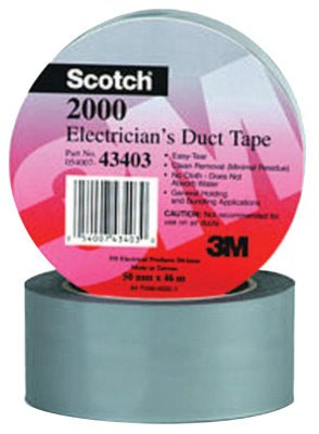 3M Scotch Electricians Duct Tapes 2000, Gray, 2 in x 50 yd x 6 mil, 1/ROL
