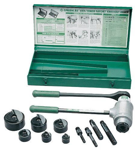 Greenlee 1904 Slug-Buster Ratchet Punch Driver Kit with 3 Draw Studs and Case