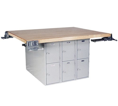 Midwest 4-Station Work Bench with 12 Lockers and 4 Wilton Vises (7")