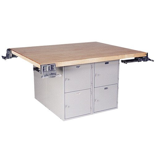Midwest 4-Station Work Bench with 8 Lockers and 4 Wilton Vises (10")