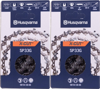 Husqvarna Genuine OEM 16" X-CUT SP33G, .325" pitch, .050 gauge 66DL Chainsaw Chain 2 Pack - 581643666-2PK
