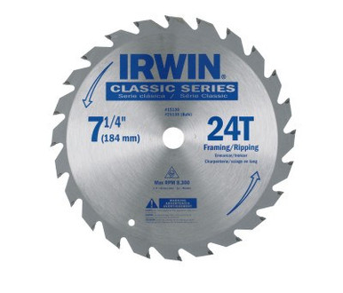Irwin Hanson Classic Series Portable Corded Carbide Saw Blade, 7-1/4", 24 Tooth, #IR-25130 (25/Pkg)