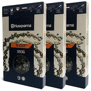 Husqvarna Genuine OEM 3 Pack of 12" X-CUT S93G, 3/8" mini pitch, .050 gauge 44DL Cutting Chains - 585422144-3PK