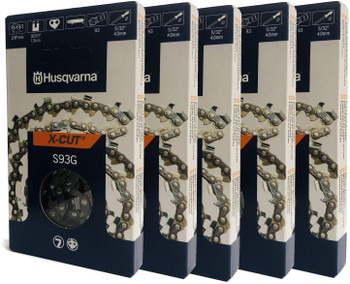 Husqvarna Genuine OEM 5 Pack of 12" X-CUT S93G, 3/8" mini pitch, .050 gauge 45DL Cutting Chains - 585422145-5PK