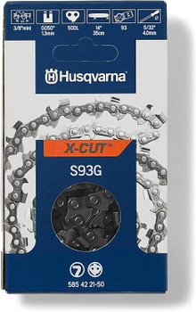Husqvarna Genuine OEM 14" X-CUT S93G, 3/8" mini pitch, .050 gauge 50DL Chainsaw Chain - 585422150