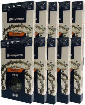 Husqvarna Genuine OEM 10 Pack 12" X-CUT S93G, 3/8" mini pitch, .050 gauge 56DL Cutting Chains - 585422156-10PK