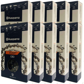 Husqvarna Genuine OEM 10 Pack 20" X-CUT C83, 3/8" pitch, .050 gauge 72DL Chainsaw Chains - 585550072-10PK